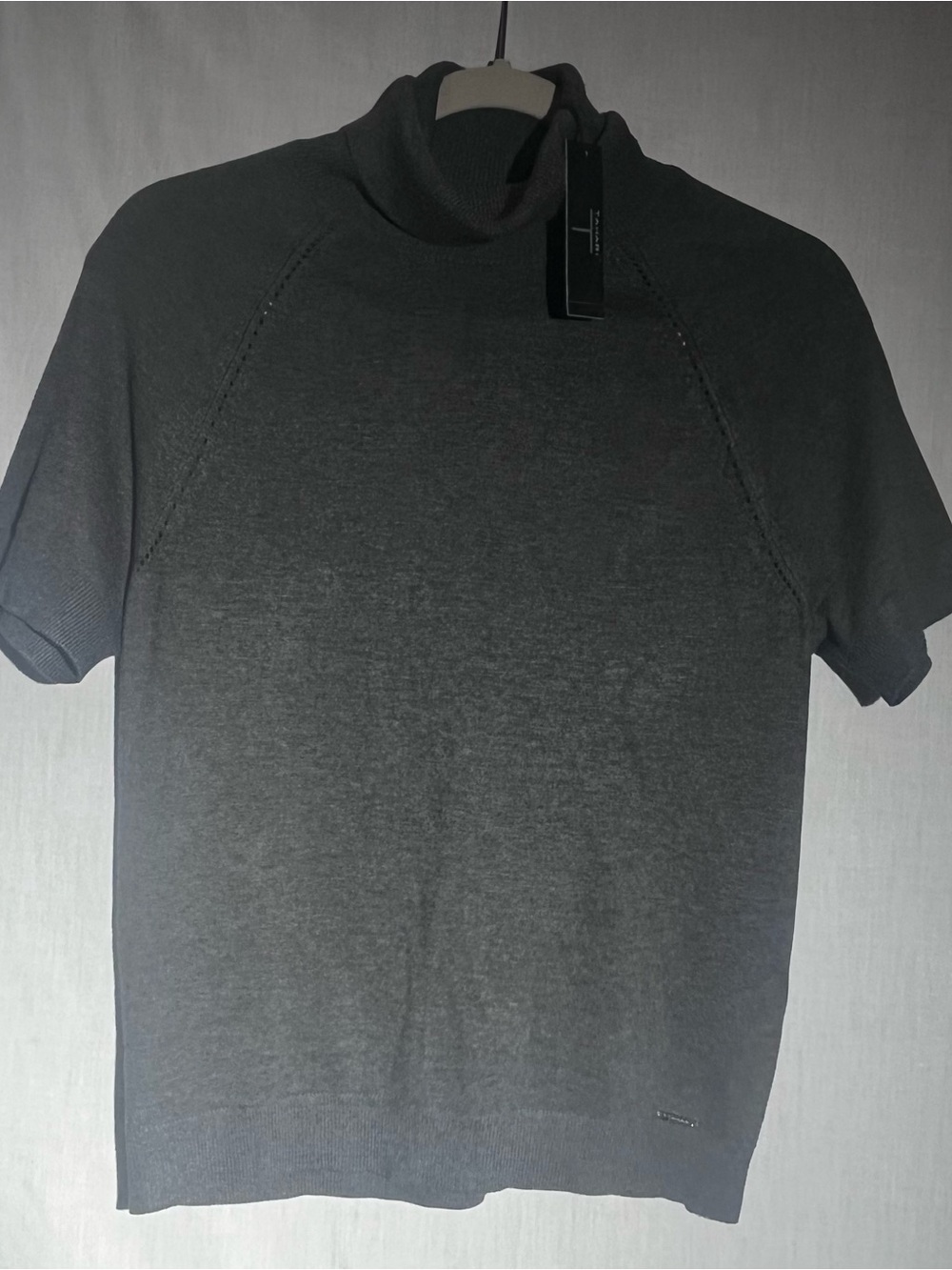 Tahari Charcoal Grey Short Sleeve Turtleneck Knit Sweater